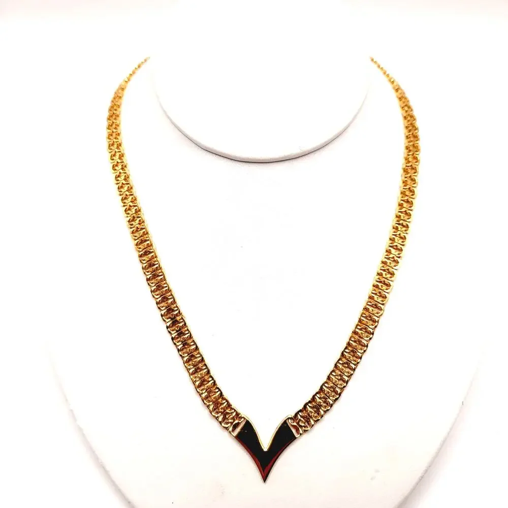 Vintage Napier Gold V Necklace 17 Inch Signed Statement